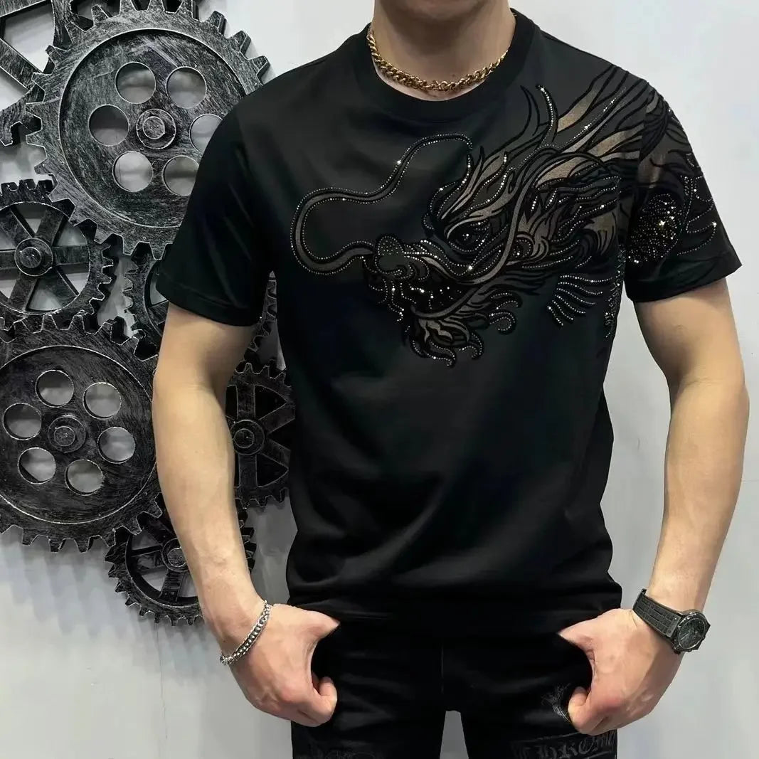 Tops Graphic Black Print Men's T-shirt Drawings Male Tees Shirts Aesthetic Clothing Y2k Short Quarter Sleeve(available)New in Stylish Chic