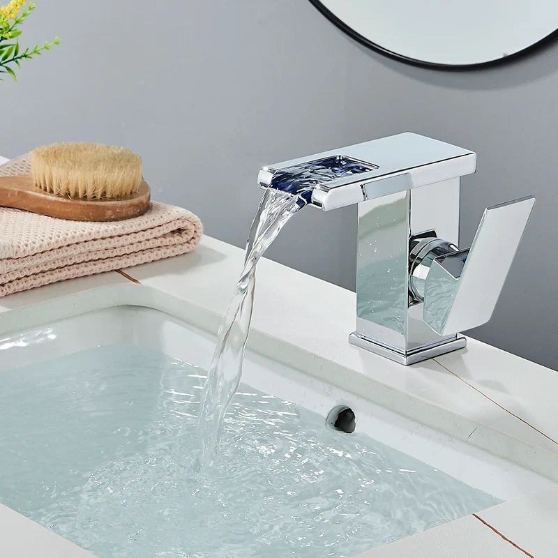 Luxury LED Black Basin Faucet Tall And Short Tap Bathroom Single Handle Cold and Hot Water Flow Produces Electricity