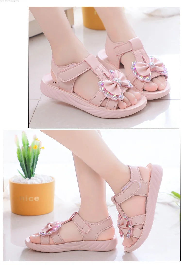 Solid Bow Children's Summer Shoes Cute 2025 Beach Non Slip Sandals For Baby Girls Footwear Soft Infant Kids Fashion Sandals
