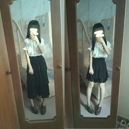 Summer New Lolita Sweet Off Shoulder Chiffon Shirt Female Short T-shirt Women Tops Student Lolita Bubble Sleeve Slim White Top
