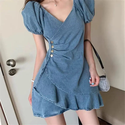 French Denim Dress Women's Summer Thin Waist Short Skirt