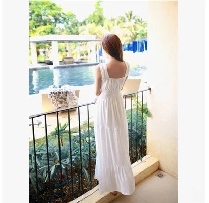 Summer 2025 White Long Svel Fro Beach Gown with Vest Ba Design Hing Waist Skimpy Sle Chiffon Dr for Women