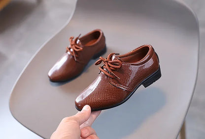 Boy Leather Shoe Black White Versatile Children's Flats for School Performance Causal Fashion Lace-up Kids Formal Uniform Shoes