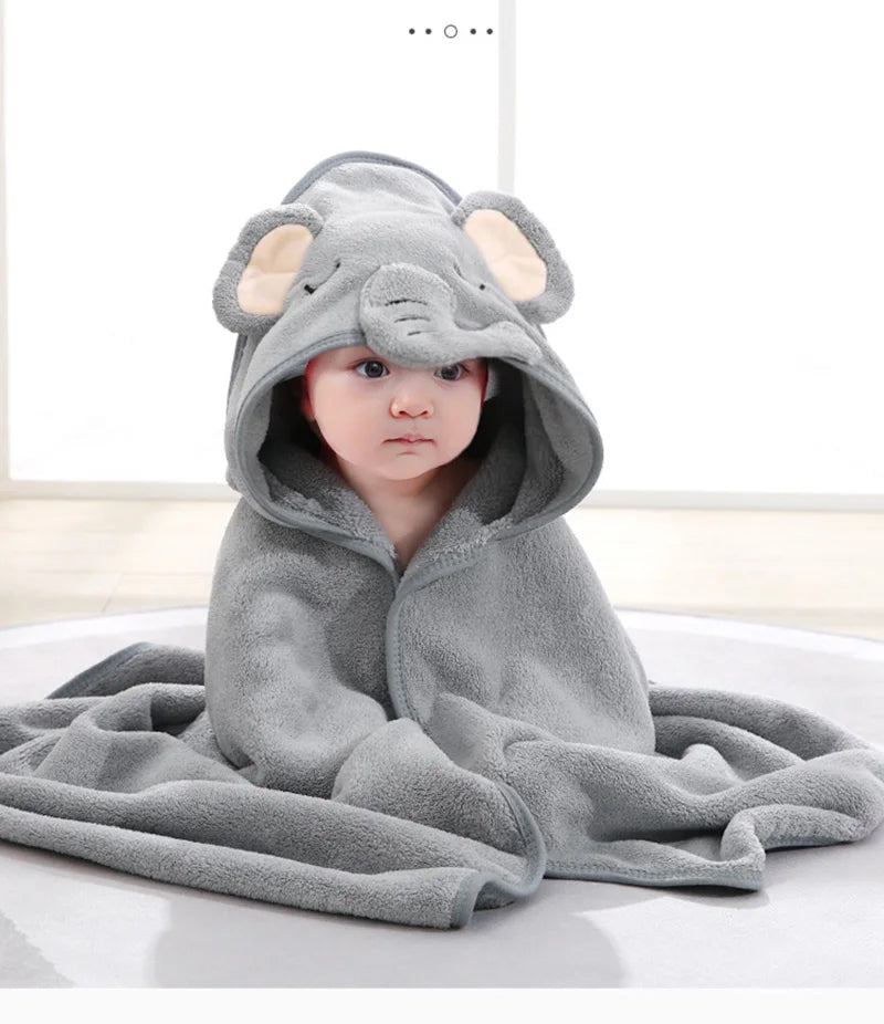 0-3 Years Unisex Baby Bathrobe Flannel Cape Cartoon Boys Girls Hooded Bathrobe Newborn Shower Gift Wrap Swaddling Bath Towel (Available)