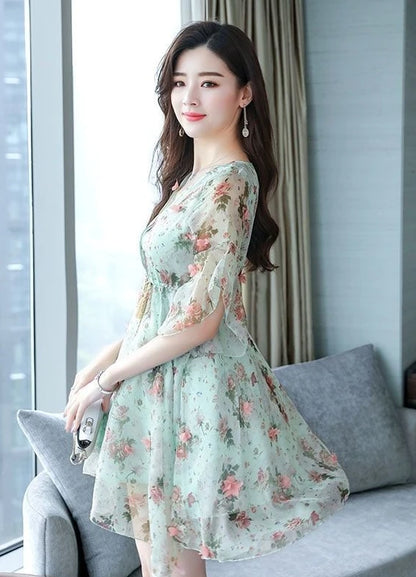 Chiffon Floral V-neck Ruffle Woman Dress Promotion Elegant and Pretty Korean Style Fashion Summer 2025 Chic Dresses for Women