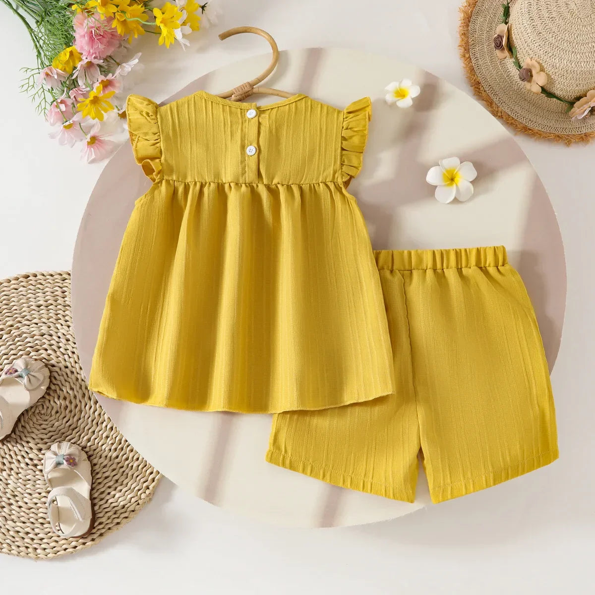 Children's Clothing Sets Small Flower Sleeveless Top + Bow Shorts 2pcs Sets Toddler Girl Clothes Kids Boutique Clothes