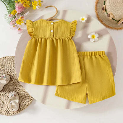 Children's Clothing Sets Small Flower Sleeveless Top + Bow Shorts 2pcs Sets Toddler Girl Clothes Kids Boutique Clothes