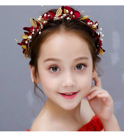 Red Ancient Chinese Style Headband Floral Hairpiece for Girls Princess Hanfu Accessories Traditional Festival Celebration Gift
