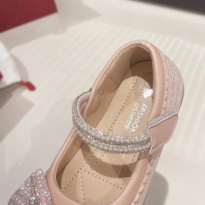 Children's Leather Shoes Bling Sequins Bowknot Princess Shoes for Girls Sweet Chic Kids Causal Wedding Shallow Versatile
