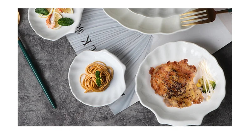 Creative Shell Shaped Ceramic Dinner Dish Household Tableware Snack Dessert Tray Hotel Restaurant Creative Tableware Pasta Plate