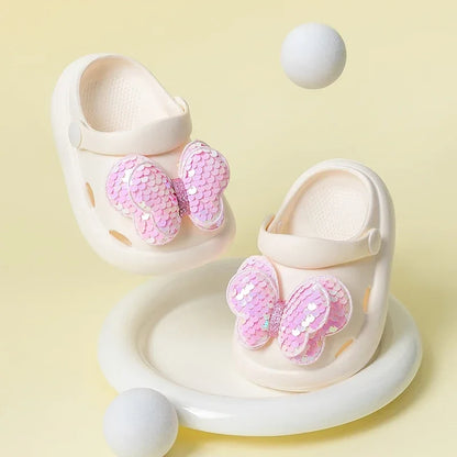 Girls Princess Style Wear Non-Slip Soft-Soled Crcs Fashion Bow Treasure Girls Bow-Toe Shoes