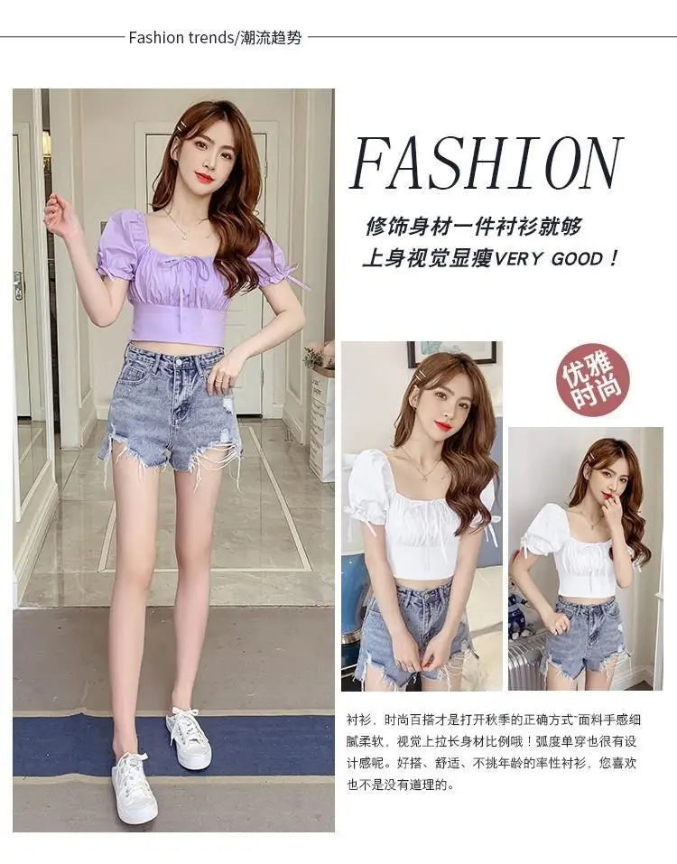 New Women's One-shoulder Lace-up Short Sleeve Waist-hugging Top