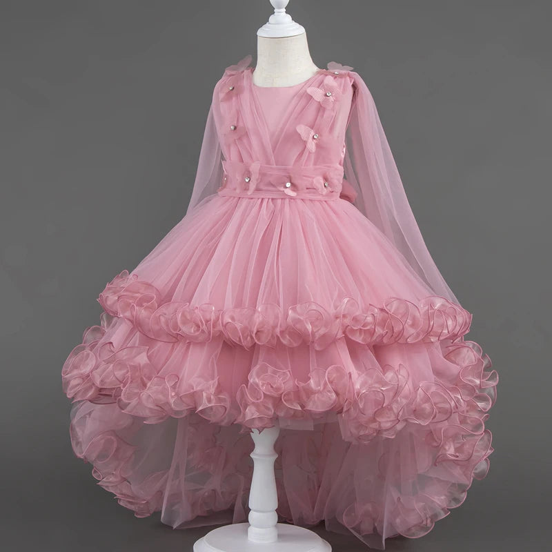 Girls White Pink Party Princess Dress Kids Girl Tailing Dresses for Wedding Birthday Ceremony Baby Girl Gown