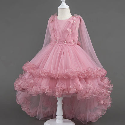 Girls White Pink Party Princess Dress Kids Girl Tailing Dresses for Wedding Birthday Ceremony Baby Girl Gown