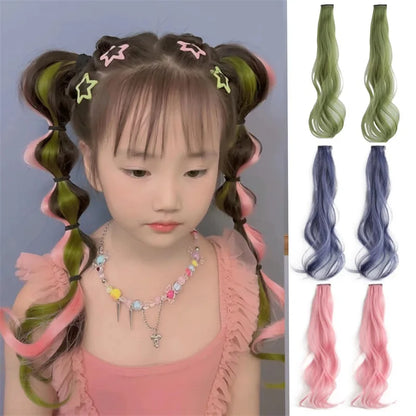 Sweet Kids Girl Wigs Hair Clip Cute Cool Candy Color Braid Wigs Hair Pin Hanging Ears Hair Dyeing Wig Headwear