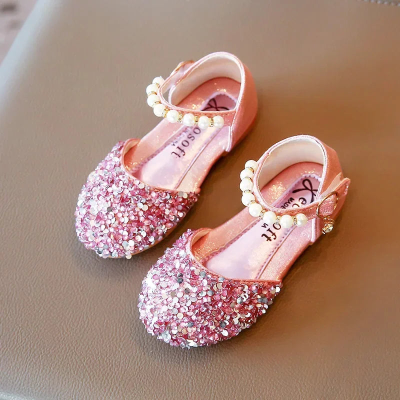 Kids Flat Shoes Soft Sole Girls Princess Shoes Mid To Large Child Choir Stage Performance Shoes Girl Silver Formal Dress