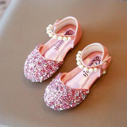 Kids Flat Shoes Soft Sole Girls Princess Shoes Mid To Large Child Choir Stage Performance Shoes Girl Silver Formal Dress