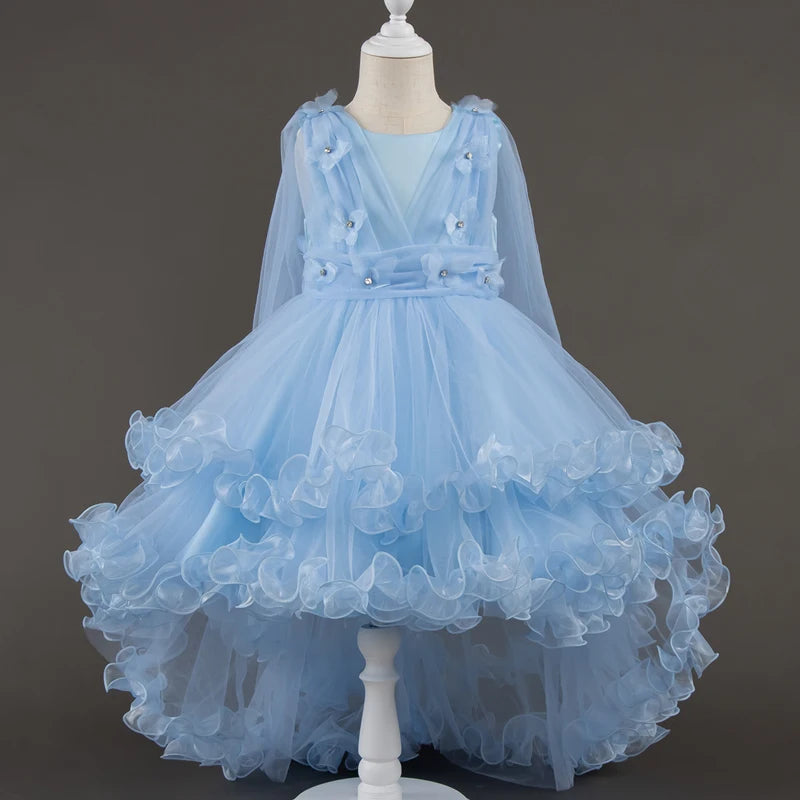 Girls White Pink Party Princess Dress Kids Girl Tailing Dresses for Wedding Birthday Ceremony Baby Girl Gown