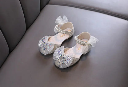 Luxury Girl Shoes Sweet Children's Causal Leather Shoes Fashion Bowtie Kids Versatile Princess Wedding Party Sandals Hook Loop