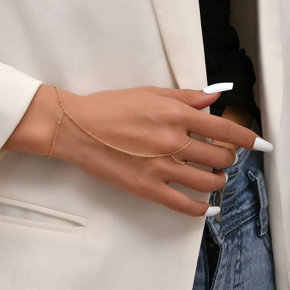 Jewelry for Women Girls Hand Accessories Layered Wrist Chain Finger Ring Bracelet Linked Finger Hand Harness Bangle Slave Chain