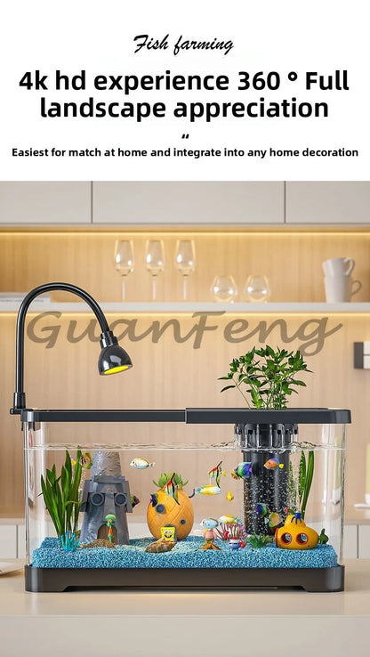 Benchtop Aquarium Kit with Light Emitting Diode Pump Glass Fish Tank Cover for Betta Goldfish in the home office