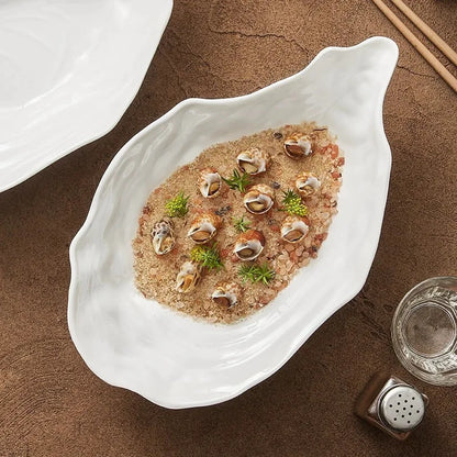 Pure White Oyster Bowl Plate Irregular Ceramic Bowl Shaped Salad Fruit Bowl Main Course Decorative Plate Household Tableware