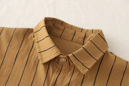 New Fashion Soft and Comfortable Children's Coffee Vertical Stripe Shirt Shorts Three-piece Set Kids Clothes Boys