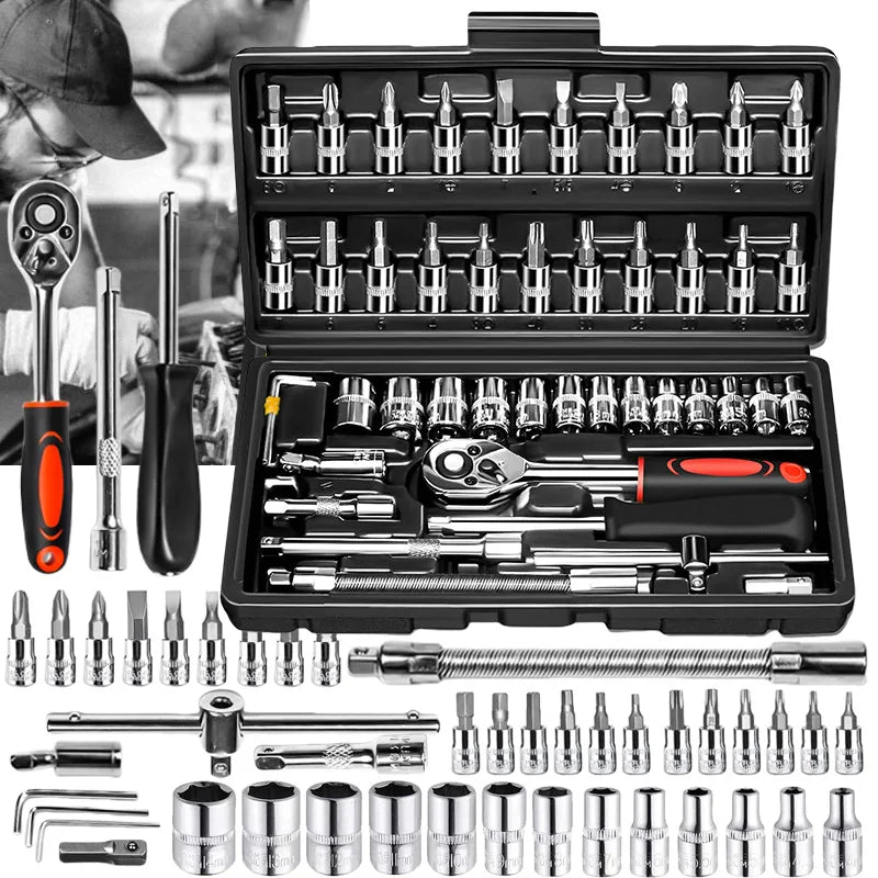 Drive Socket Set Ratchet Wrench Set Car Tool Kit, Bit Socket Wrench Set Metric Mechanic Tool Set Car accessories