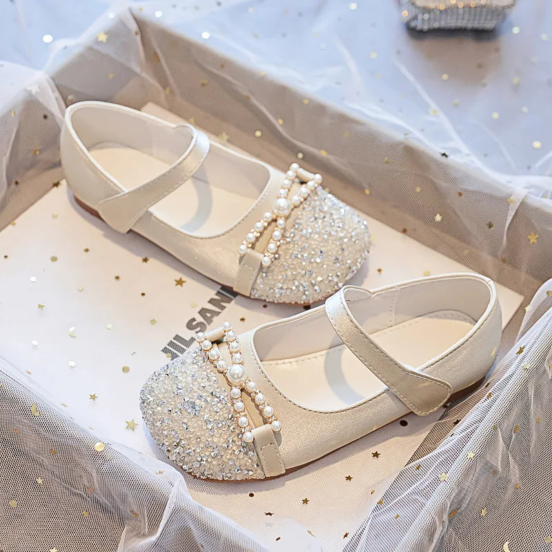 Girl Princess Shoes 2025 Spring and Autumn Crystal Shoes Rhinestones Single Shoes Baby Small Leather Shoes Soft Soles with Dress