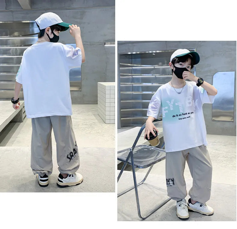 Teenager Boys Clothes Casual Outfit Kids Gradient Tracksuit Child t shirt + ankle tie pant