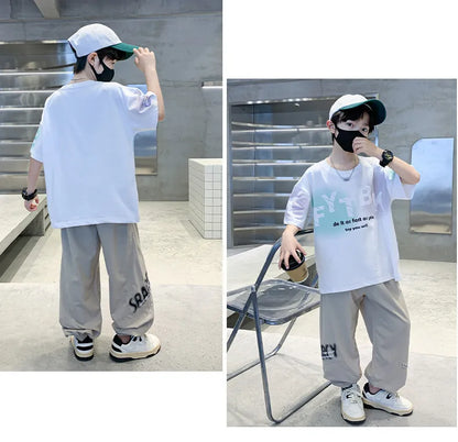 Teenager Boys Clothes Casual Outfit Kids Gradient Tracksuit Child t shirt + ankle tie pant