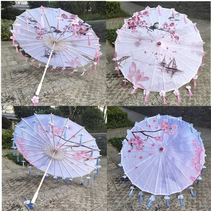 Women Umbrella Japanese Cherry Blossoms Tassel petal umbrella Chinese Style Oil Paper Umbrella