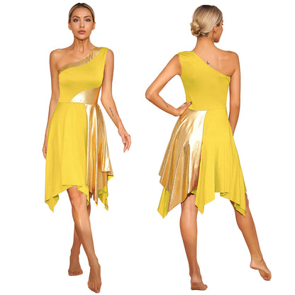 Women Church Choir Worship Praise Dress Modern Lyrical Dance Performance Costume One Shoulder Irregular Hem Dresses Dancewear