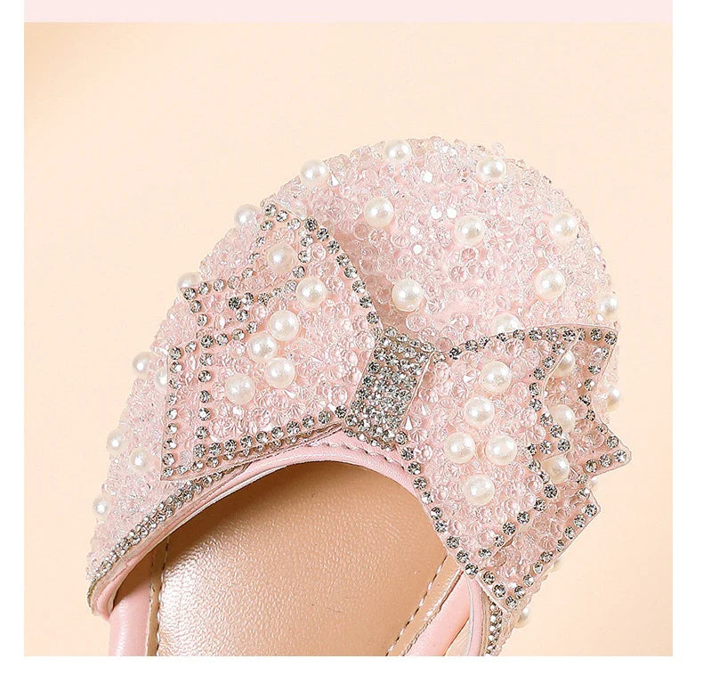 Girls' Princess Shoes Spring And Summer Sandals White Flat Dress Shoes Pearl Decoration For Kids And Teens