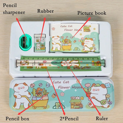 Stationery Gift Cartoon  Student Stationery Set Pencil Eraser Ruler Pencil Sharpener Pencil Case Drawing Book Multifunction