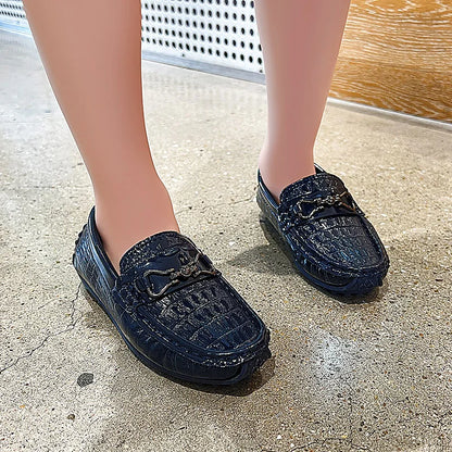 Boys Loafers Non-slip Children's Leather Shoes All-match Four Seasons Metal Buckle  Shiny Simple Kids Fashion Moccasin Shoes