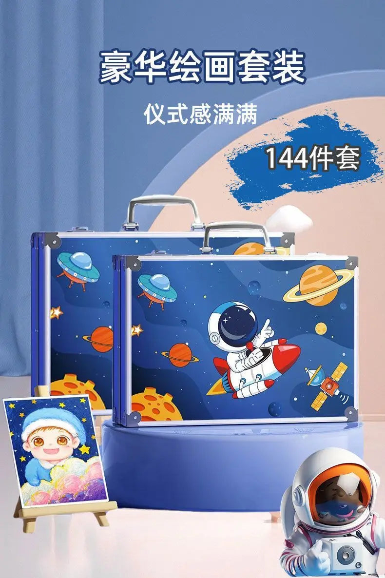 144PCS Painting Art Set Students' Art Supplies Gift Watercolor Pen Oil Pastel Colored Pencil Aluminum Case Art Painting Supplies