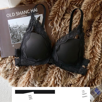 Front button underwear ladies small breasts gathered 2025 spring summer new sexy pure lace white beautiful back bra set