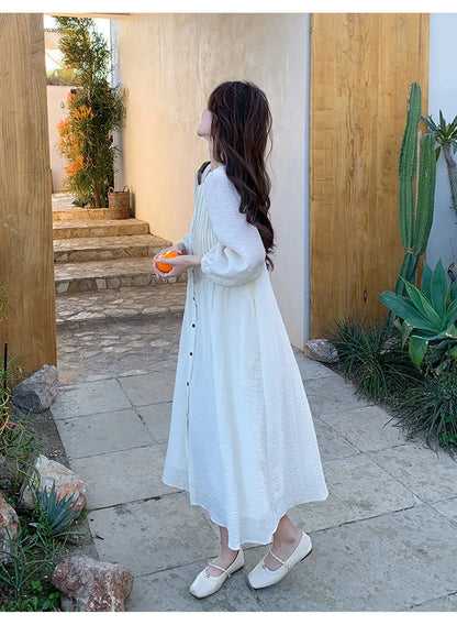 French White Dress for Women in Early Spring New Style Gentle Style Literary Retro Fairy Skirt