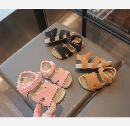 Boys Girls Sandals PU Suede Soft Beach Shoes For Children Casual Hook Loop Anti Slip Kids Sandals