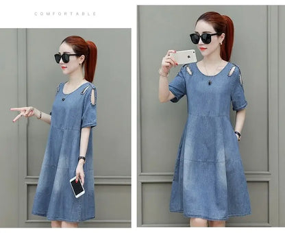 Short sleeved Denim Dress Summer Women's 2024 New College style Fashion Student Loose Dress With pockets Casual Clothing