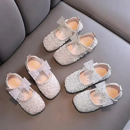 Fashion Children's Bow Rhinestone Sequin Kids Shoes Baby Party Student Flat Performance Shoes