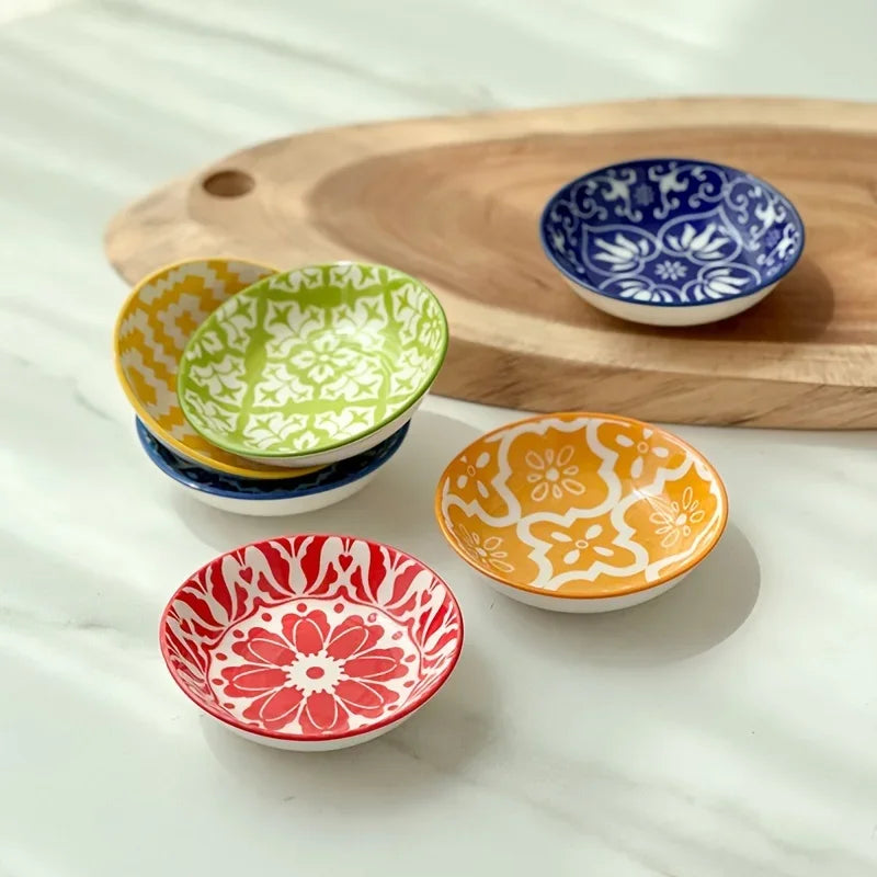 Bohemian Ceramic Condiment Dishes Set Sauce Plates Bowls  Spice Plates for Home  Restaurant Sushi Bar Parties Picnics Camping