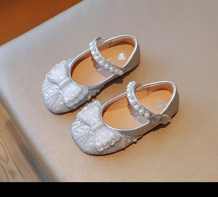 Children's Leather Shoes Bling Sequins Bowknot Princess Shoes for Girls Sweet Chic Kids Causal Wedding Shoes Shallow Versatile