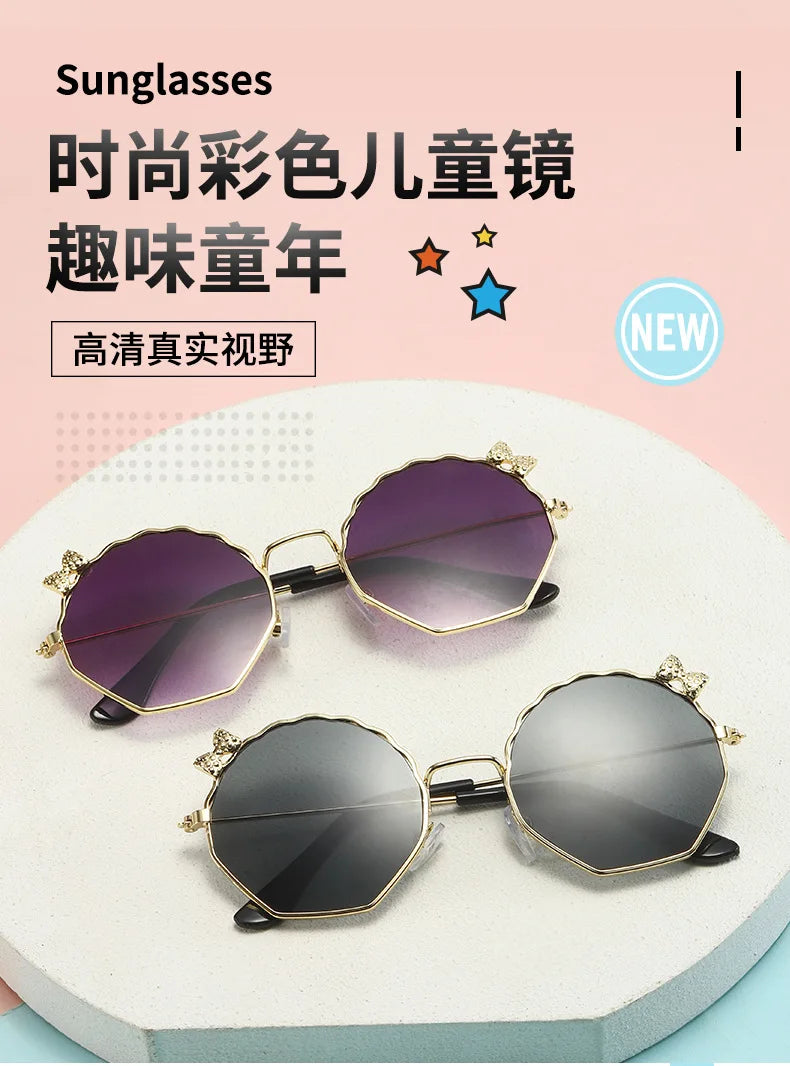 Summer Fashion Kids Sunglasses Trendy Bowknot Metal Frame Sun Glasses for Boys Girls Outdoor Anti UV Eyewear UV400