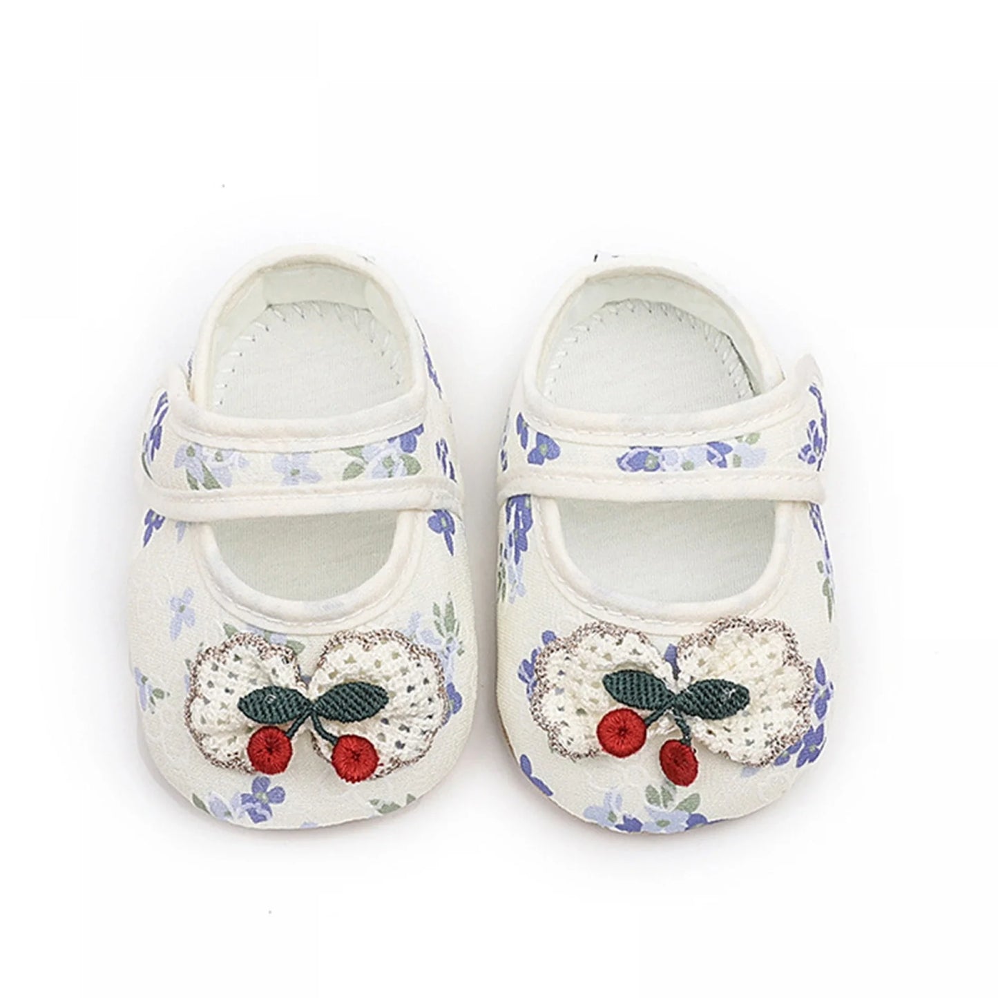Baby Girls Moccasins Cute Cherry Decor Floral Print Soft Sole Flat Shoes Prewalker Anti-Slip First Walker Shoe
