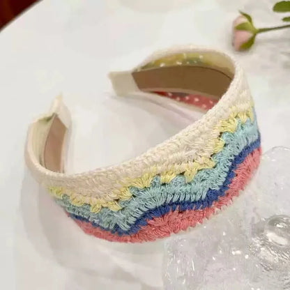 Sweet Embroidery Flower Kids Hair Hoops Colorful Knit Woolen Autumn Winter Wide Hairband for Girl Headwear