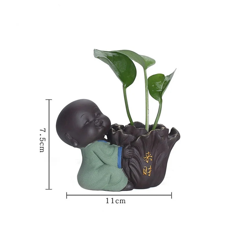 Fortune Lucky Cute The Little Monk Purple Clay Tea Pet Home Decor Mini Water Planting Flower Vase (Available)