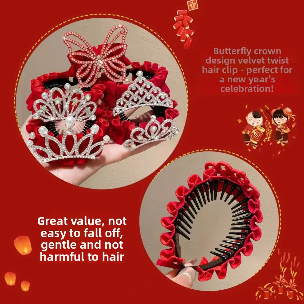 Children's New Year Crown Pearl Crystal Chinese Hair Claw Rhinestone for Princess Dress