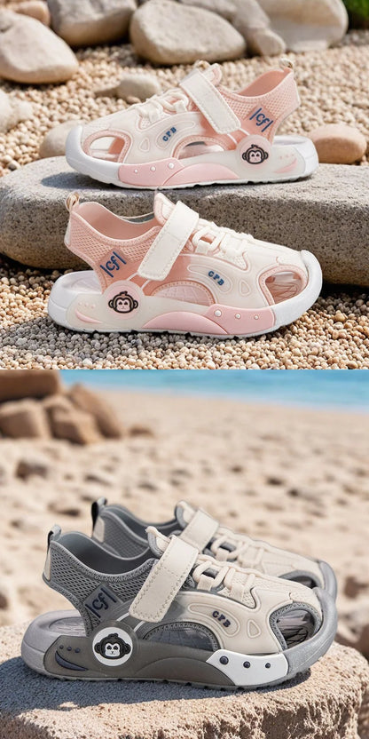 New summer sports toe sandals with anti slip soft bottom for boys, small, medium, and large children, and casual beach sandals f